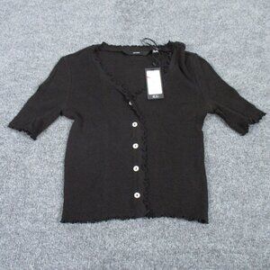 Vero Moda Top Womens Medium Black Anita Lettuce Edge Cotton Button-up